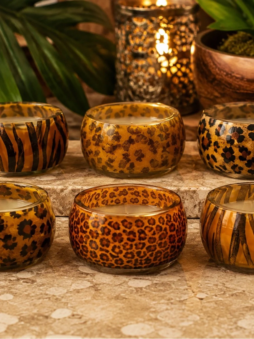 Animal Print Glass Votive Candle Holders - Set of 6